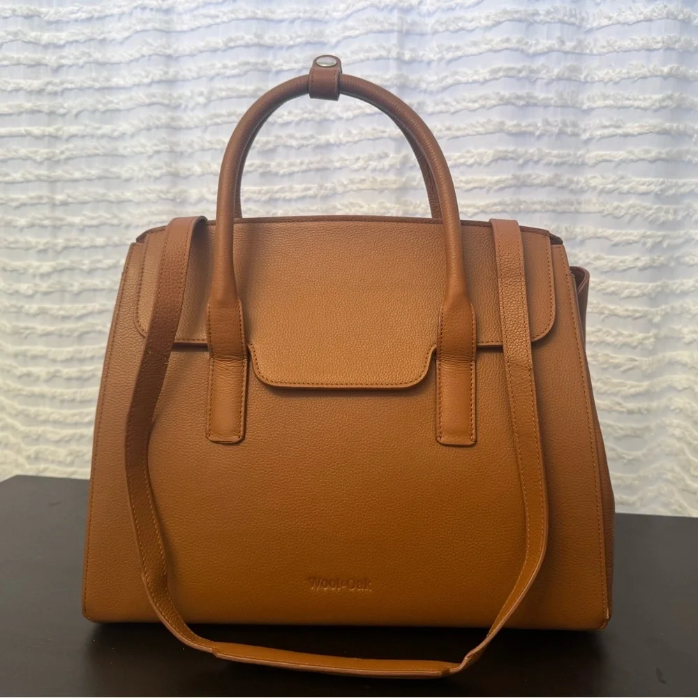 Tan Leather Laptop Tote - Structured Women's Work Bag by Wool and Oak